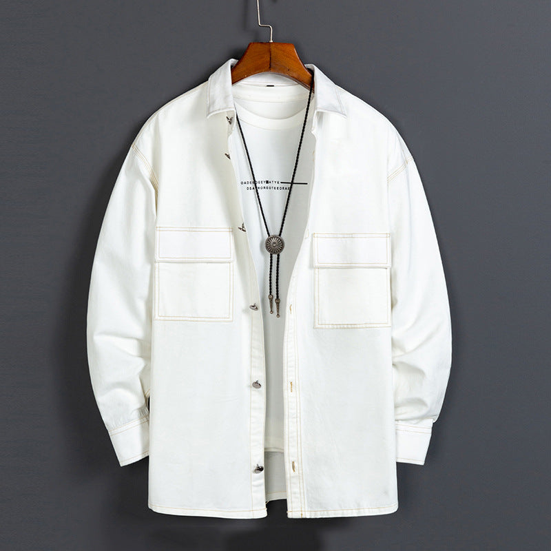 Herr nya trendiga bomulls långärmade skjortor