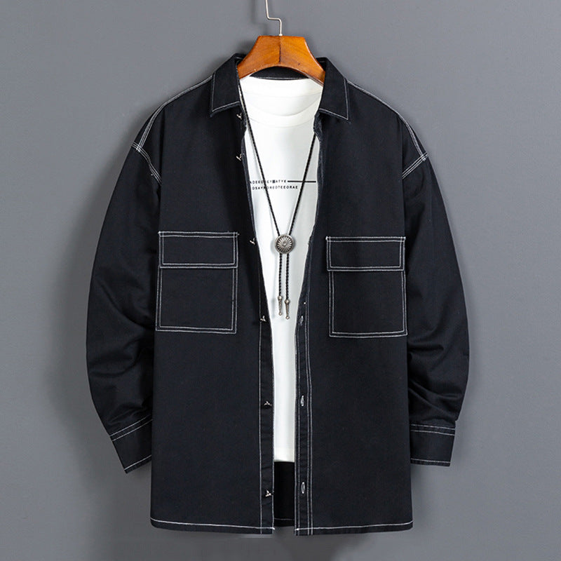 Herr nya trendiga bomulls långärmade skjortor