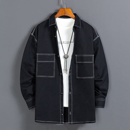 Herr nya trendiga bomulls långärmade skjortor