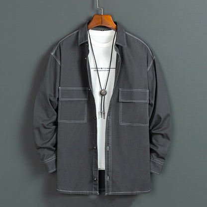 Herr nya trendiga bomulls långärmade skjortor