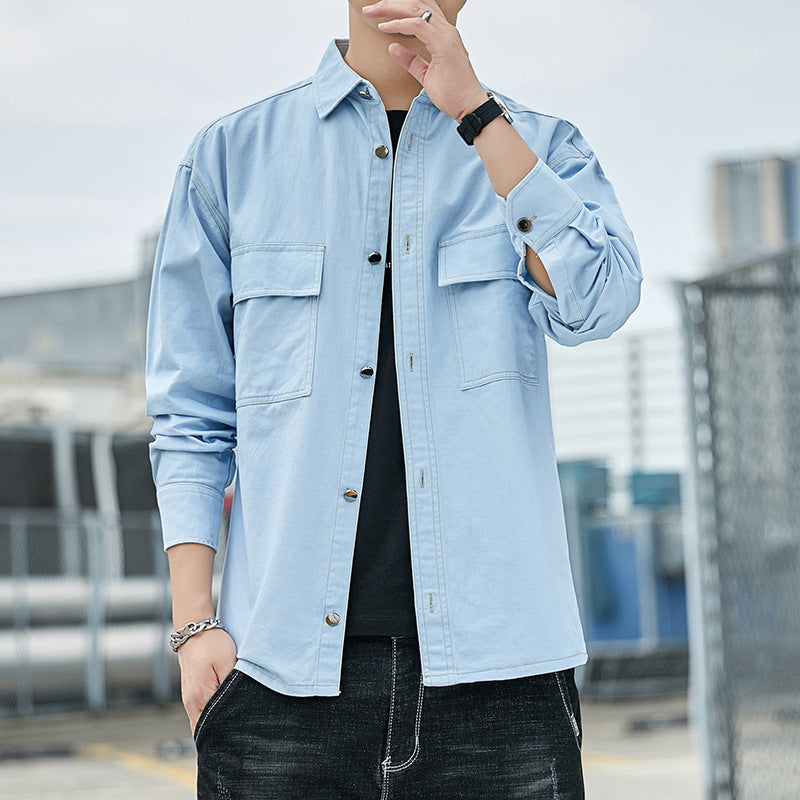 Herr nya trendiga bomulls långärmade skjortor