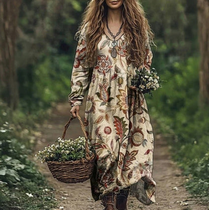 Elegant V-ringad mönstrad klänning