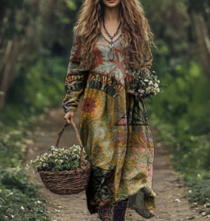 Elegant V-ringad mönstrad klänning