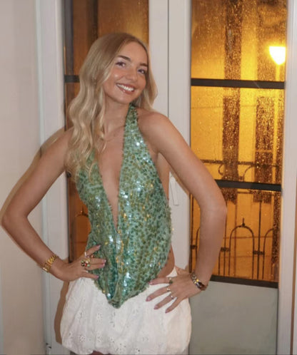 Djup V-formad krage med paljetter