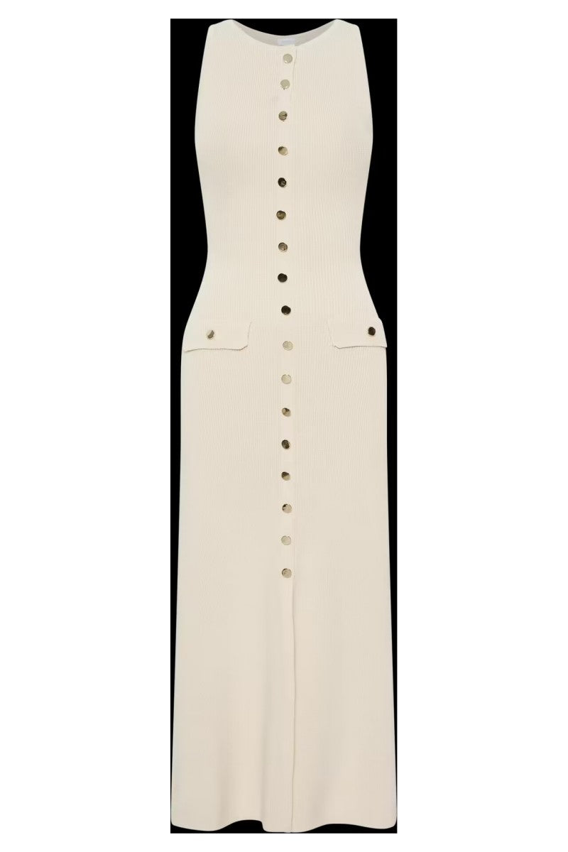 Ärmlös stickad klänning med rund halsringning