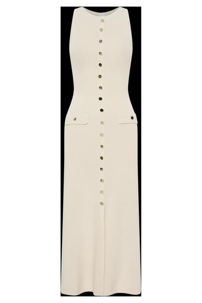 Ärmlös stickad klänning med rund halsringning