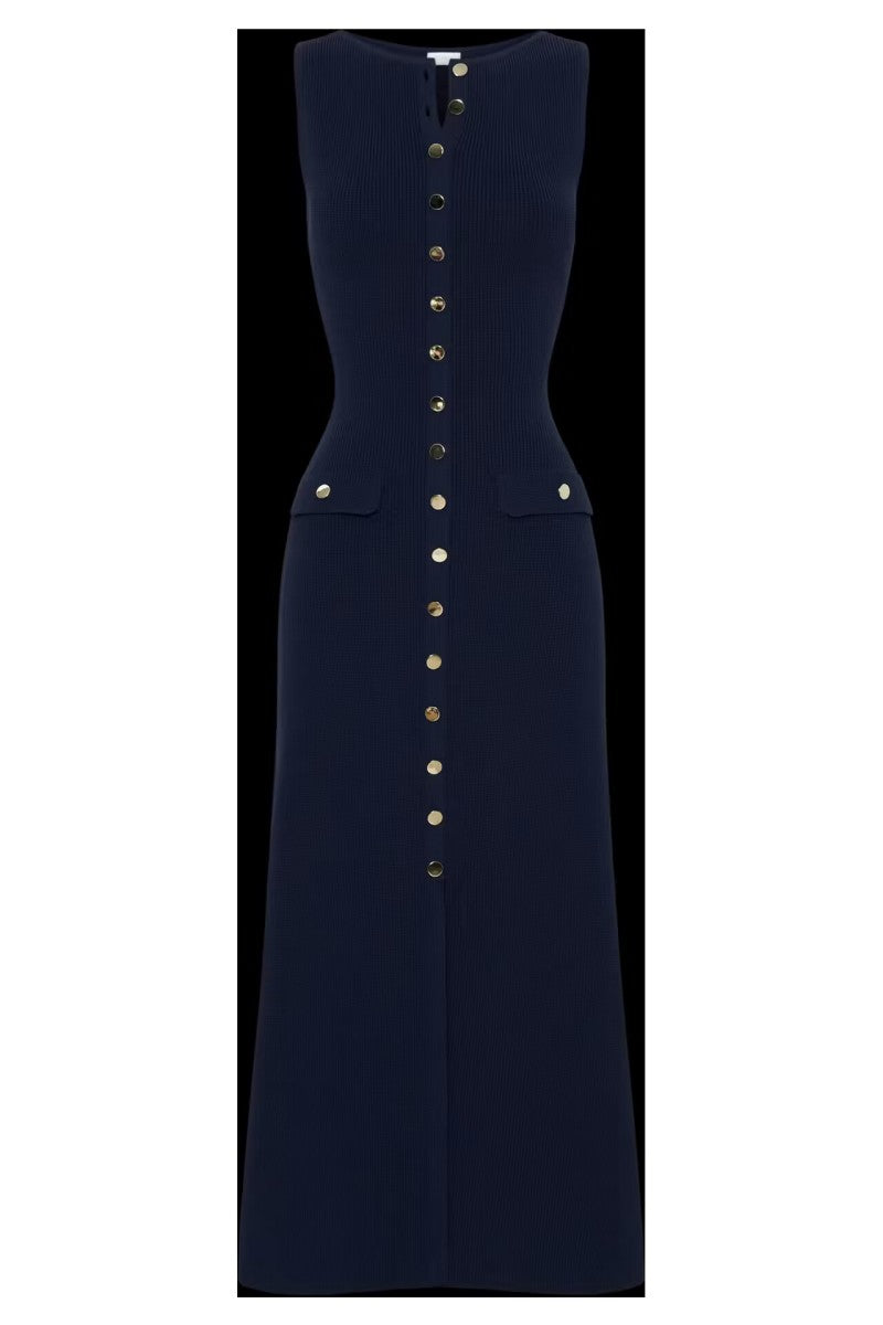 Ärmlös stickad klänning med rund halsringning