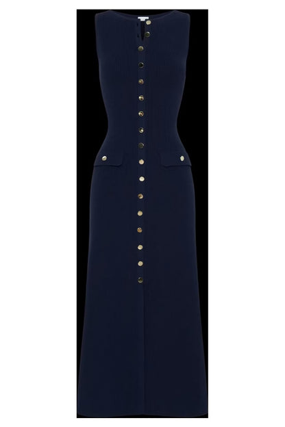 Ärmlös stickad klänning med rund halsringning